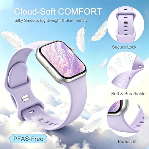 Image of Sport Bands Compatible with Apple Watch Band Women Men 40mm 38mm 41mm 42mm 44mm 45mm 46mm 49mm ,Soft Wristband Waterproof Replacement Strap for iWatch Bands Series 11 10 9 8 7 6 5 4 3 2 1 SE Ultra Lavender