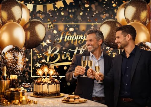 Fondo Fotográfico Negro y Dorado para Fiesta 7x5 ft miniatura 3