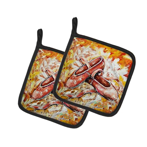 Caroline's Treasures First Step Ballet Shoes Pair of Pot Holders Kitchen Heat Resistant Pot Holders Sets Oven Hot Pads for Cooking Baking BBQ, 7 1/2 x 7 1/2