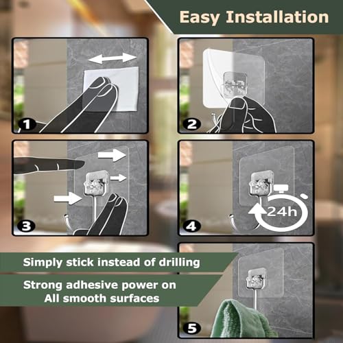 Image of DALUCI Big Size Self Adhesive Hooks Transparent Wall Hooks for Hanging - Heavy Duty Wall Hanger Hook for Bathroom, Kitchen, Home & Office, Towels & Utensils - Hooks for Wall Heavy Items (Big Hook, 5)