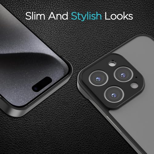 Image of Amazon Basics Cover for iPhone 16 Pro |Hybrid Frameless|Full Camera Protection|Raised Edges|Frosted Matte Translucent Bumper Case(Black)