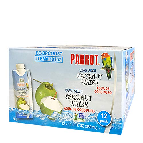 Image of Parrot 100% Pure coconut water 11.10 fl oz 100% Juice Refreshing Coconut Taste Natural Essential Plant Based Non-GMO Electrolytes Antioxidant Low Calorie Hydrating(Pack of 12)