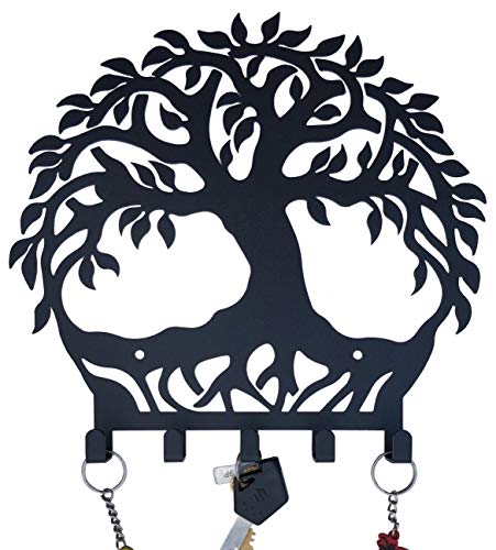 HeavenlyKraft Tree of Life Black Metal Wall Mounted Key Holder with 5 Hooks