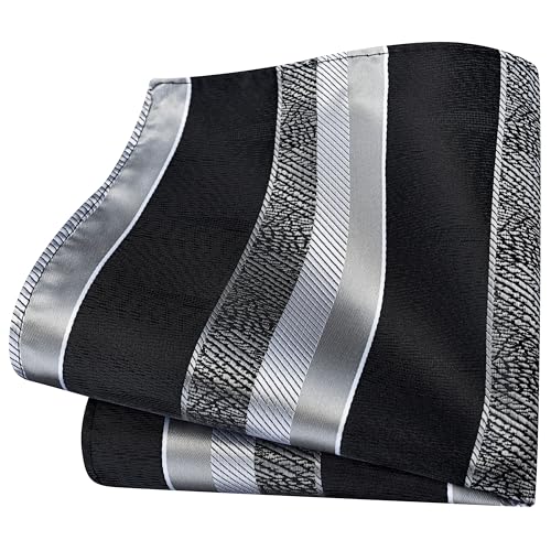 Image of GUSLESON 3.15 inch（8cm） Mens Stripe Tie and Lapel Pin Necktie Hankerchief Cufflinks Set for Men