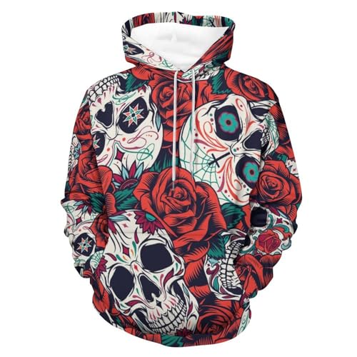 Sweat à capuche crâne de rose rouge chaud et confortable, hoody à manches longues taille S