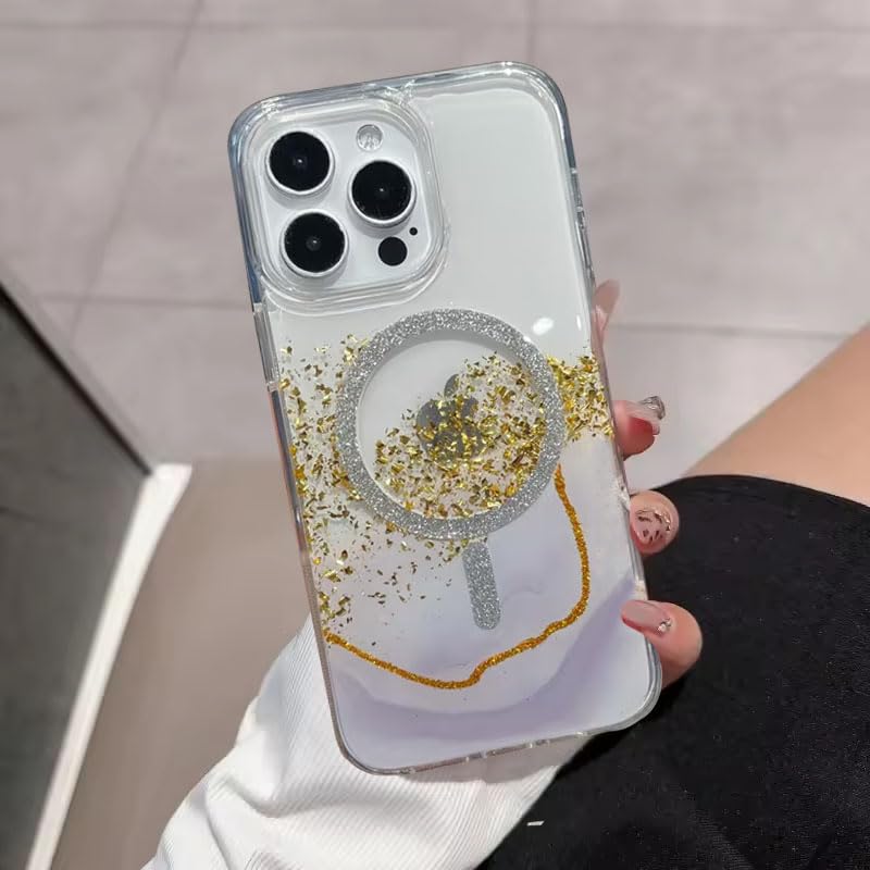 Image of mobistyle Compatible with iPhone 13 Pro | Magentic Glitter Gradian Elegant | Camera Lens Protection Back Cover Case for Women Girls iPhone 13 Pro (Grey)