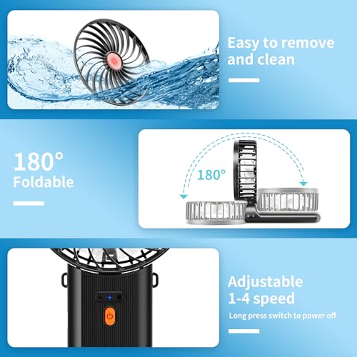 Isfofo AO-818 Mini Handheld Fan 2 Pack, Portable Hand Held Fan For Travel 4 Speeds, Cooling Personal Fans Usb Rechargeable Battery Operated thumb #4