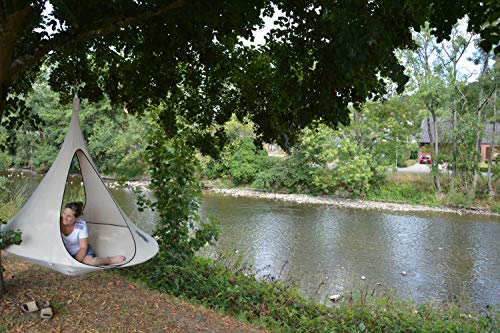 Image of Vivere Cacoon Hanging Songo Chair- Indoor /Outdoor Olefin Canvas- 440 lb Capacity (Sand)