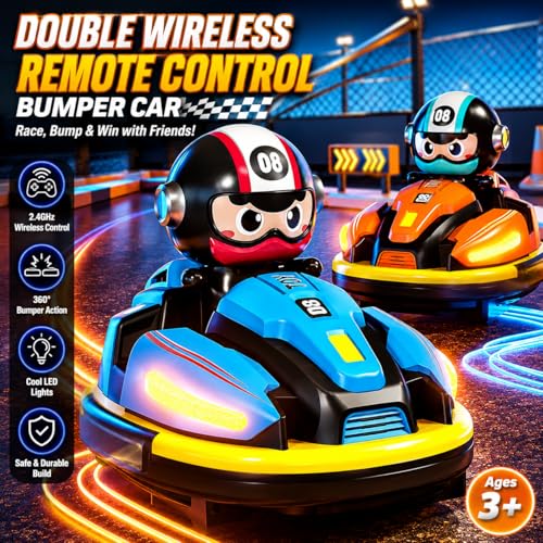Image of RC Bumper Cars - 2 Player Remote Control Go Kart Cars with Crash Eject Drivers, Water Spray, 360 Rotation, Lights & Music, Rechargeable Kids Toy