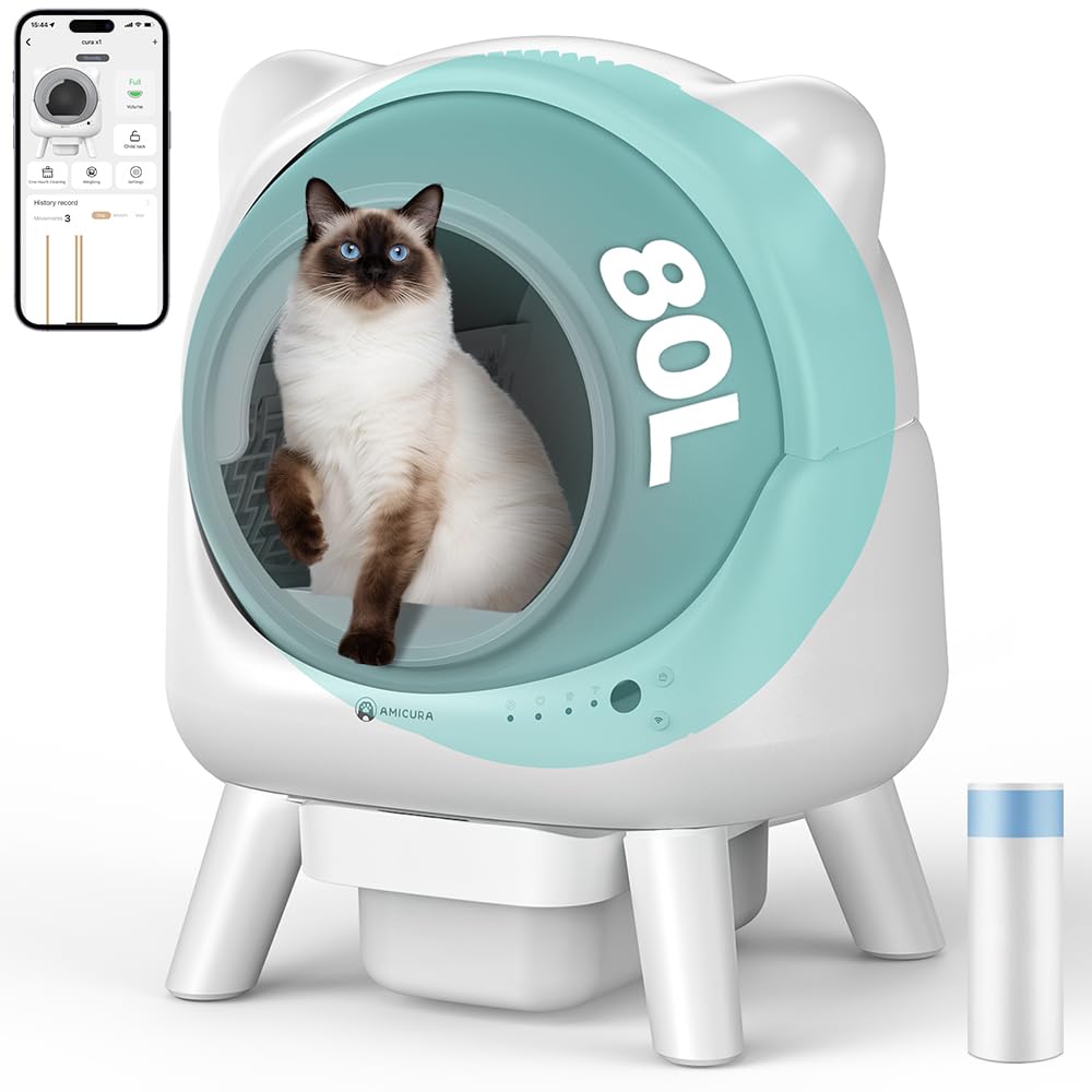 Cura X1 Arenero Gatos Autolimpiable, 80+8L Arenero Autolimpiable, Sensores de Seguridad, Eliminación de Olores, Control App, Gran Capacidad, Arenero Automático Gatos para Múltiples Mascotas