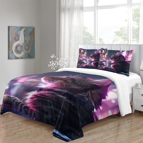 Parure de lit chat imprimé cyberwind pour protéger la couette King size