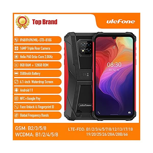 Unlocked-Rugged-SmartphoneAndroid-11-8GB128GB-Octa-core-Waterproof-Cell-Phone16MP-Triple-Rear-Camera61-Display-5580mAh-Dual-SIM-4GIP68-NFC-Fingerprint-Ulefone-Armor-8-Pro-Mobile-Phone-Red Ulefone Unlocked Rugged Smartphone,Android 11 8GB+128GB Octa-core Waterproof Cell Phone,16MP Triple Rear Camera,6.1" Display 5580mAh, Dual SIM 4G,IP68 NFC Fingerprint Armor 8 Pro Mobile Phone-Red