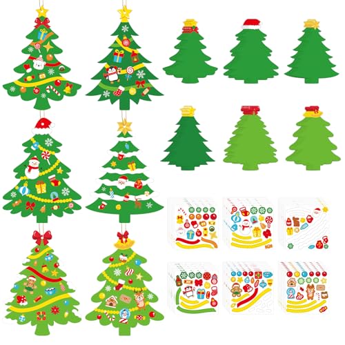 48Pcs DIY Christmas Tree Craft Kit for Kids, Holiday Art Making Craft with Stickers, Make Your Own Christmas Bookmark Xmas Party Favor Decorations Classroom Home Game Activities (Christmas Tree)