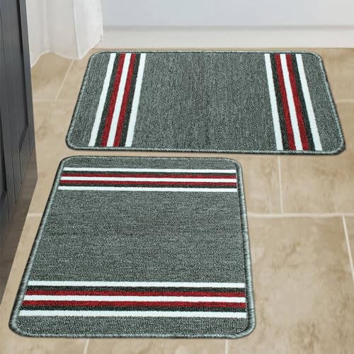Image of Pack of 2 Nylon Anti Skid Mat for Bathroom | Floor Mat for Bathroom, Kitchen, Bedroom & Office | Light Grey Stripes Design-(37x57cm)