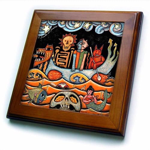3dRose LLC ft_21127_1 The Devil Dream Folk Art Skulls Mexican Colorful Surrealism, 8 by 8-Inch