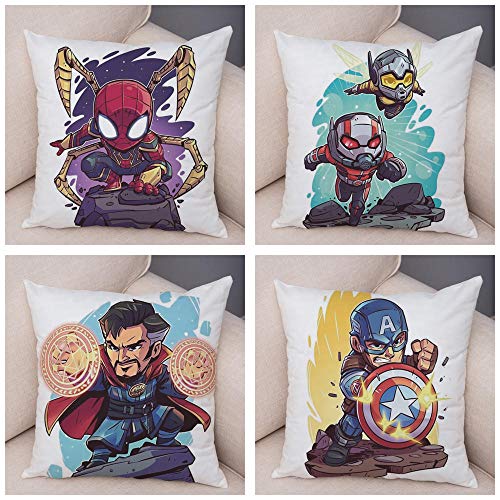 JWEK Housse de Coussin Ensemble de 4 Marvel Avengers Taie d'oreiller Super Hero Canapé Housse de Coussin Décoration pour la Maison Superman Dead Waiter Super Hero Taie d'oreiller en Peluche 45X45Cm
