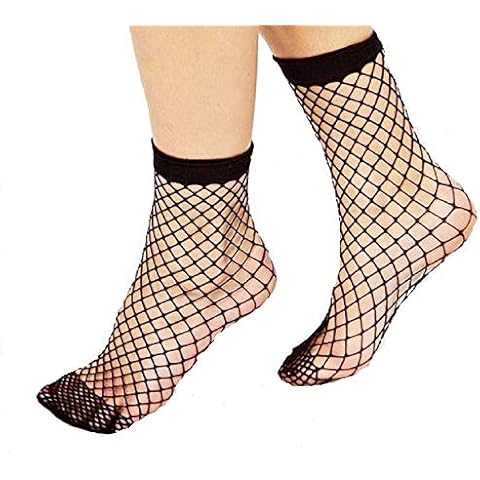 Uhat 2 Pairs Women Fishnet Socks Fashion Black Mesh Ankle Short Sock Cover