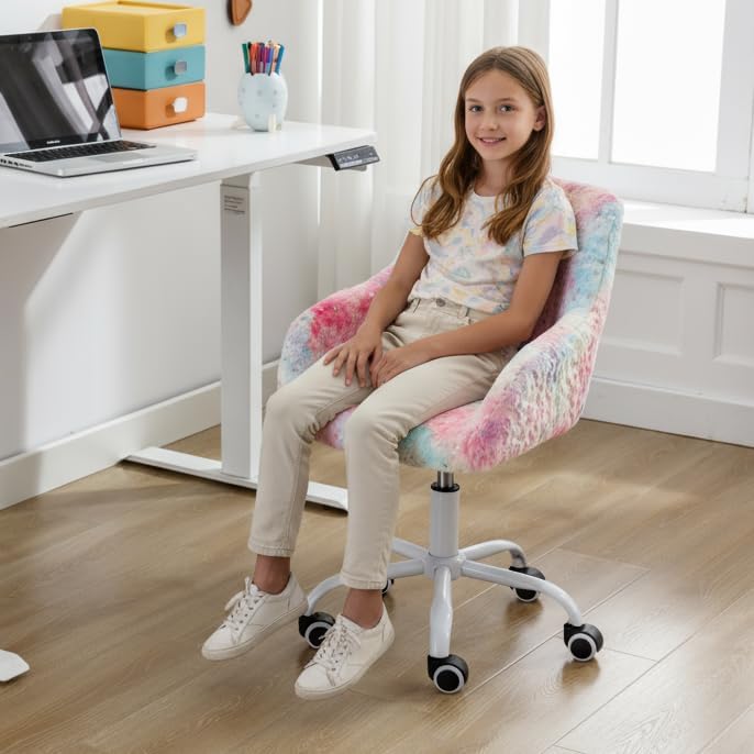 Miniatura 8 de DUOMAY Silla de escritorio para niños, silla de computadora tapizada colorida de piel sintética para niños y niñas, bonita silla giratoria de