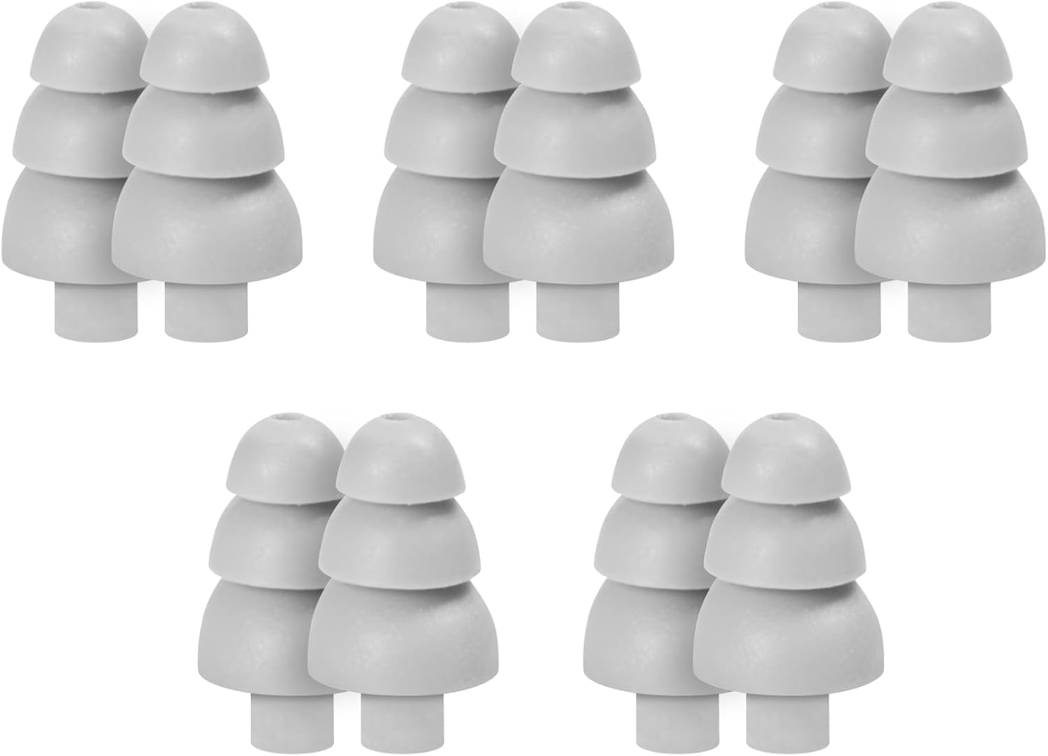 Etymotic Triple Flange Silicone Eartips, Gray - 10 Pack - Large Fit - Long Stem