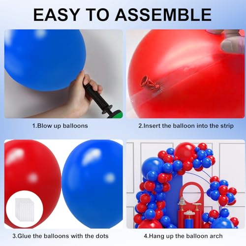 Image of YMSZ Red and Blue Balloon Garland Arch Kit, 134pcs Royal Blue and Red Latex Balloons for Birthday, Graduation, Independence Day Decorations