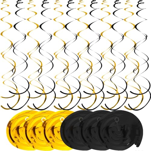 36 Stück Hängend Wirbel Dekoration, Schwarz Gold Deckenhänger Hängende...