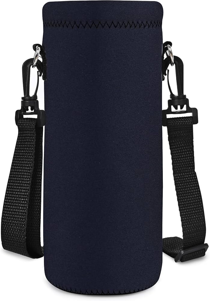 Hnycsir 1L/1000ML Neoprene Water Bottle Bag Carrier, Portable Insulated Sling Holder Case Pouch with Adjustable Shoulder Strap for Men Women Travel,Hiking,Walking,Running,Outdoor Activities (Black)
