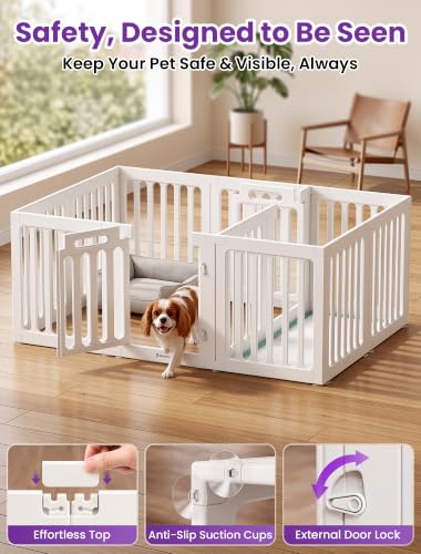 Image of DELOMO Dog Playpen Indoor, 24 inch H 12 Panel with 2 Doors, White