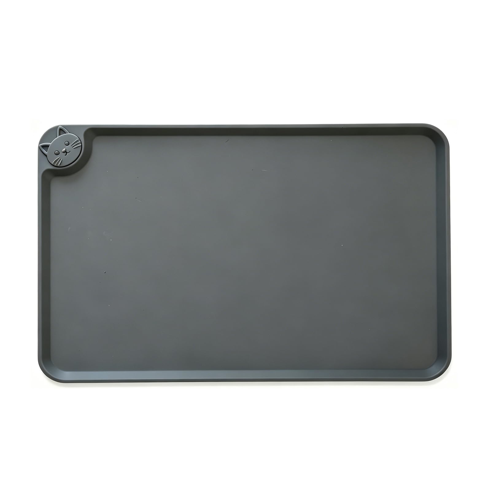 Silicone Pet Feeding Mat, 48x30cm Silicone Placemat for Dog Cat Food Water Bowl, Raised Edge Waterproof Under Sink Mats for Kitchen Drawer Shelf, Spill Proof Mat to Protect Floors (Gray, Medium)