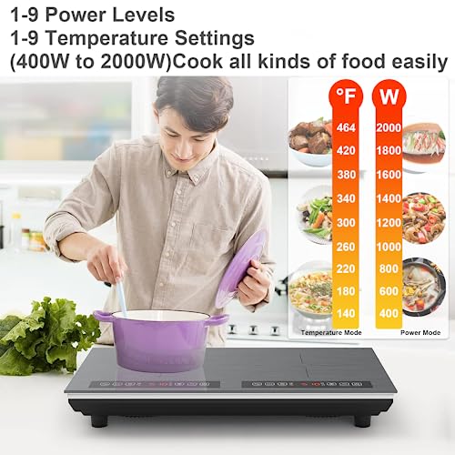 Image of Double Induction Cooktop 110v-120v, 2 Burner Electric Cooktop 24 inch 4000W Induction Stove Top, Hot Plate LED Touch Screen, 9 Temperature, Safety Lock