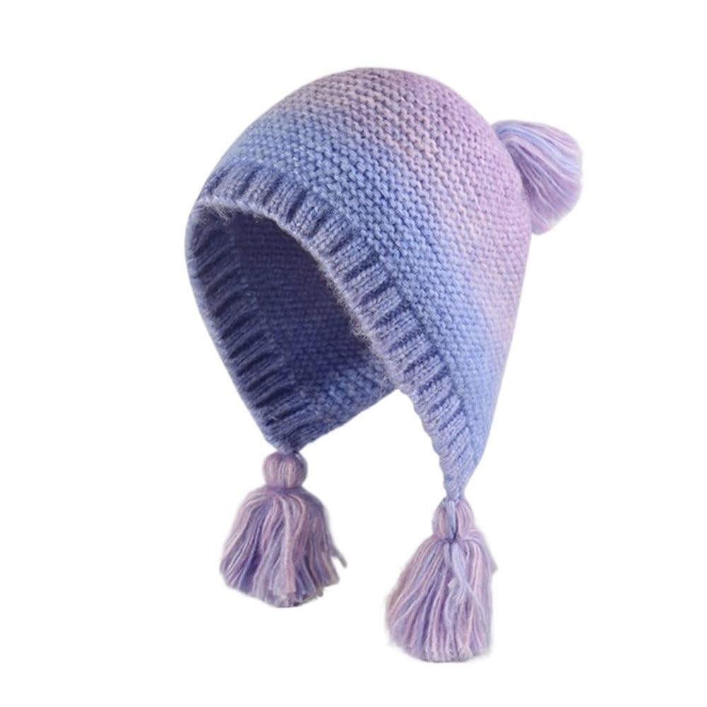 Bonnet dégradé violet pour femme avec pompon mignon idéal pour le ski et le style d'hiver