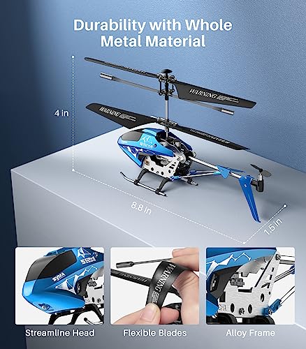 Image of SYMA Remote Control Helicopter, S107H-E Aircraft Toy with Altitude Hold, One Key TakeOff /Landing, 3.5 Channel, High&Low Speed, LED Light, Fly Indoor for Kid Boy Beginner, 16min 2 Battery Blue Upgraded