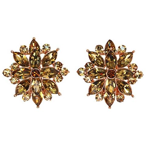 Faship Gorgeous Smoked Topaz Rhinestone Crystal Floral Clip On Style Earrings - Smoked Topaz Cover