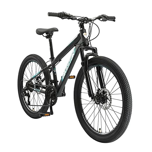 BIKESTAR Bicicleta de montaña Juvenil 24 Pulgadas de 8 años | Bici niños Cambio Shimano de 21 velocidades, Freno de Disco, Horquilla de suspensión | Negro