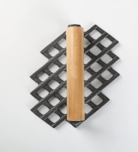 Miniatura 4 de HAWOK Prensa de parrilla pre-sazonada de hierro fundido con mango de madera, juego de 2..