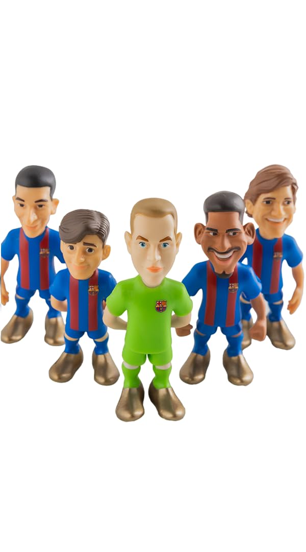 MINIX Bandai Pack de 5 Muñecos del F.C. - Barcelona | Figuritas de los Jugadores: Marcos Alonso, Araújo, GAVI, TER Stegen y Ferran Torres | Ideal para Tartas o Fanáticos del Barcelona | de 7 cm