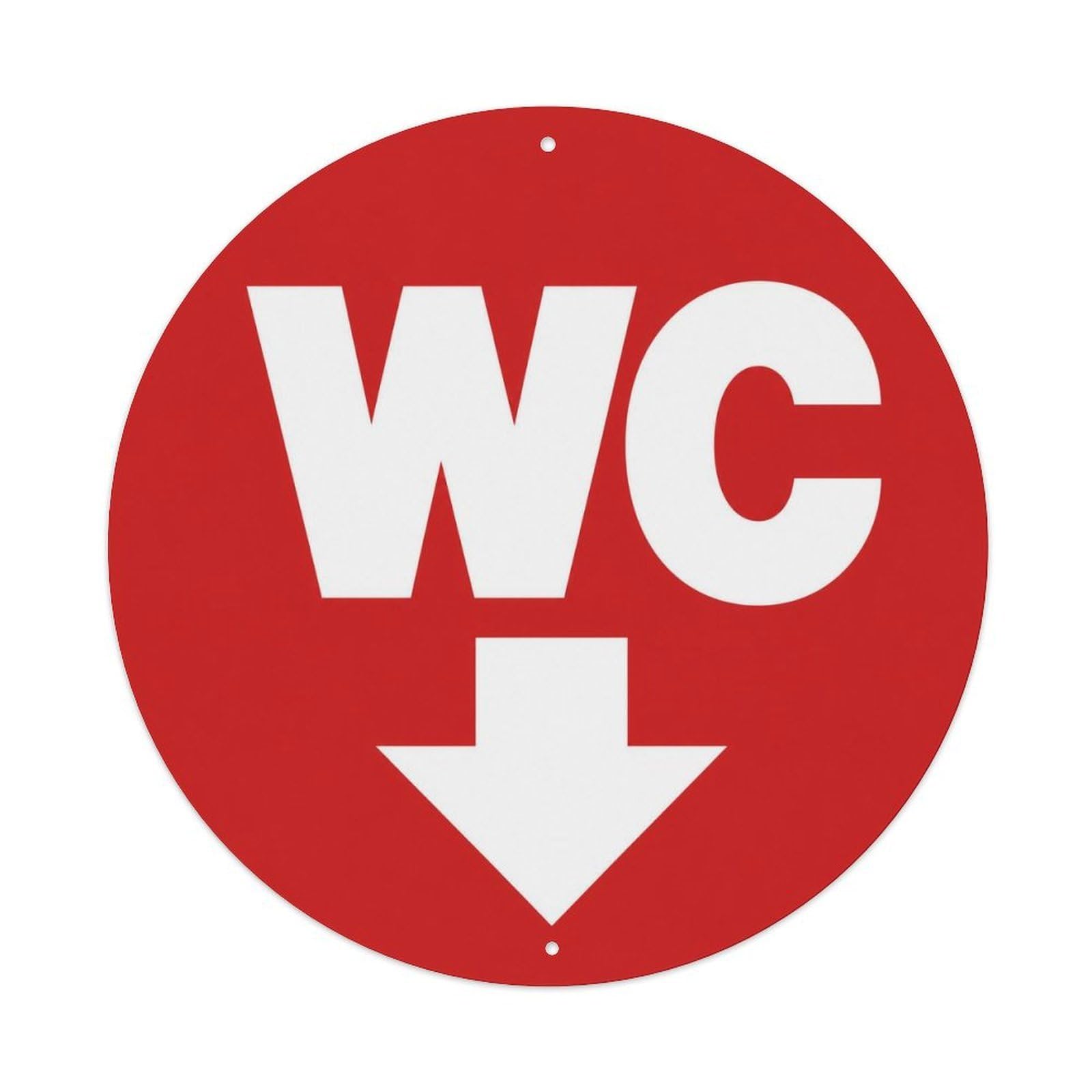 WC Red Down Arrow Restroom Direction Notice Bold Icon Metal Tin Sign