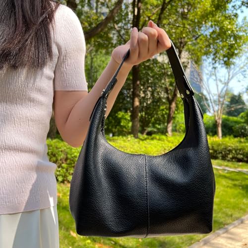 Image of Hobo Women's PU Leather Shoulder Tote Clutch Crescent Slouchy Bag with Zipper Closure and Top Handle