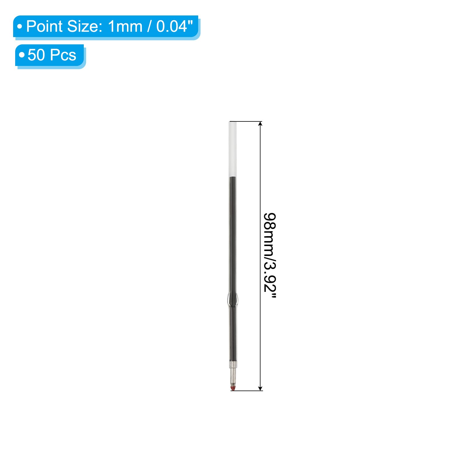 PATIKIL 50 Pack Retractable Ballpoint Pen Refills, 1.0 mm Black Ink Medium Point Refill for Gel Liquid Gel Pen - Image 2