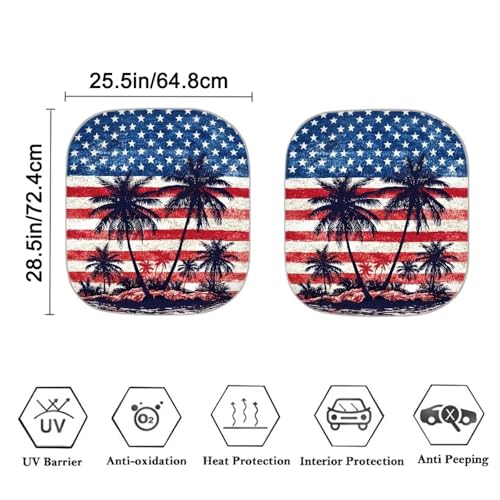 Image of 2 PCS Windshield Sun Shade Foldable Palm Tree American Flag Car Front Window Sunshade for Most Cars SUV Truck Heat Shield Sun Visor Removable Automotive Accessories