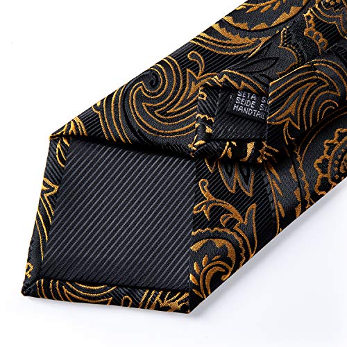 Image of DiBanGu Extra Long Tie for Men 63 inch XL Silk Necktie Set | Pocket Square and Cufflinks, Big and Tall, Jacquard Woven, Gift Box, Paisley /Plaid /Solid /Striped, for Weddinng Party Business