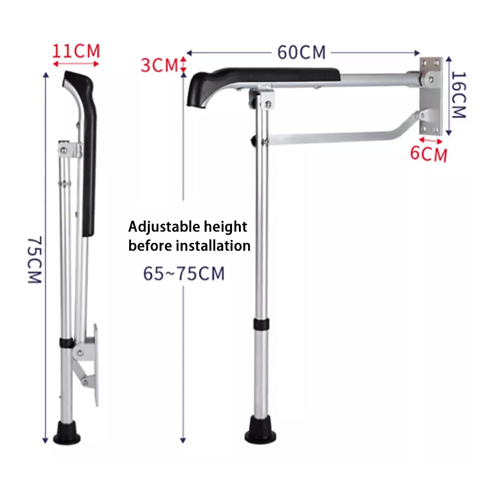 1× Maniglione Corrimano accessibile per Toilette Maniglia per Servizi igienici pubblici Anziani disabili Maniglioni per Bagno Staffe di Assistenza Pieghevole 60mm Regolabile in Altezza 65-75cm