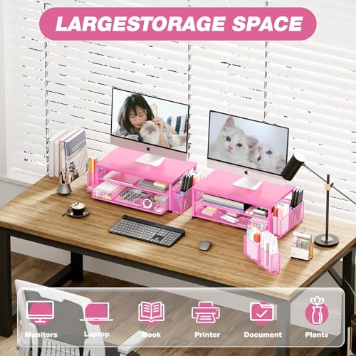 Image of OPNICE Desk Organizers and Accessories, Computer Monitor Stand Riser with Drawer and 2 Pen Holders, Printer & Laptop Stand, Office Desk Accessories & Workspace Organizers for Home Office Supplies