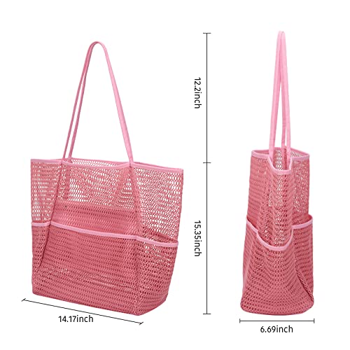 Image of Tainehs Mesh Beach Tote Large Bag 2023 Upgrade for Women with Multiple Pockets for Family Travel Swimming Waterproof Pool Bag