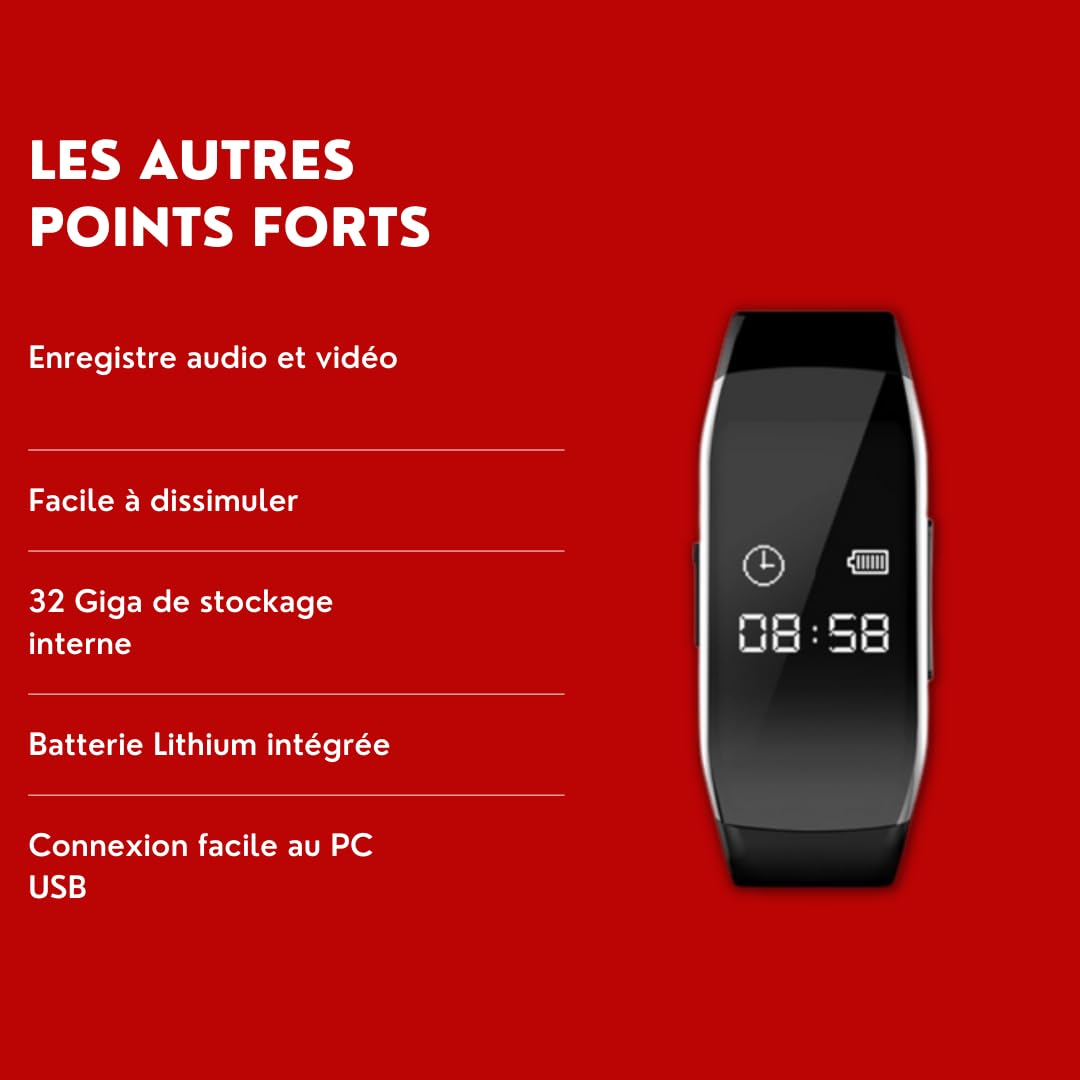 Reloj de cámara espía deportivo Full HD negro