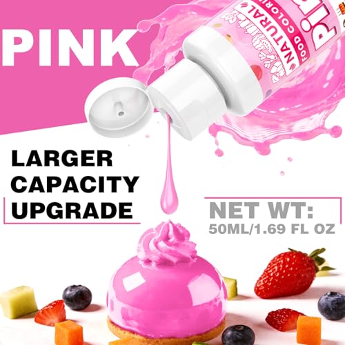 Image of Pink Natural Food Coloring - 50ml Plant Based Food Dye, No FD&C & Artificial Dyes, Gluten-Free, Food-Grade, Vibrant Liquid Colors for Icing, Baking, Cake Decorating, Frosting, Fondant, Slime - 1.69 Fl.Oz Bottles