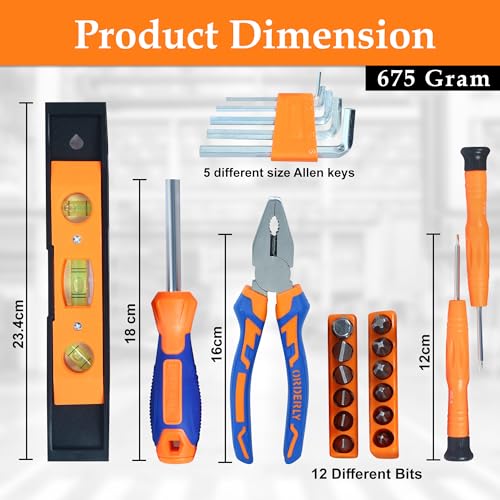 Image of GLUN Screwdriver Set, 23 in 1 with Pliers, Allen Keys, Stanley Screwdriver, Aluminium Spirit Level, and 12 Screwdriver Bits - Auto Repair Tool Combination Package