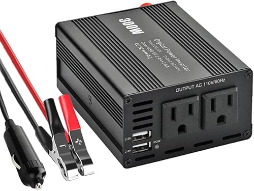 Miniatura 7 de Inversor de corriente de 300 W, convertidor de potencia de automóvil de 12 V CC a 110 V CA con cargadores USB duales de 4.8 A para camping, viaje de