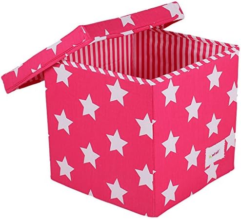 Minene Cube Storage Box with Stars (Fuchsia/White)