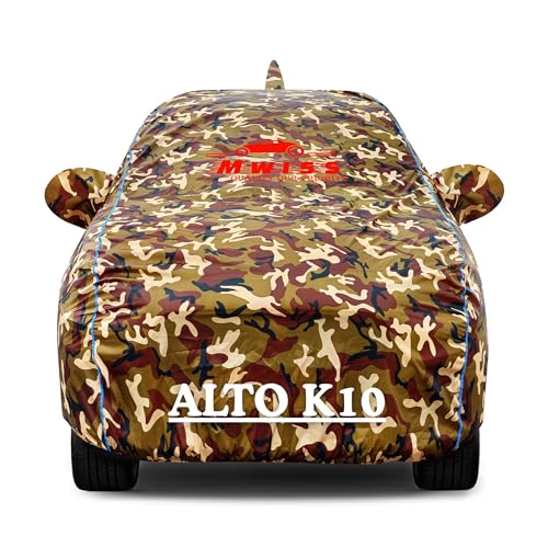 Image of Waterproof Car Cover for Maruti Suzuki Alto K10 | Dustproof, UV & Scratch Resistant Soft Cotton Lining | Triple Stitched, Mirror Pockets & Elastic Hem | Jungle