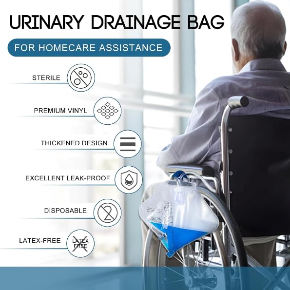 Sac de drainage urinaire de 2000 ml, sac d'urine avec chambre anti-reflux, pour les aides à la santé à domicile et aux hôpitaux,30 pcs